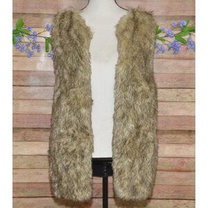 Signature Studio Ladies Brown Faux Fur Open Front Sweater Vest Jacket Size L